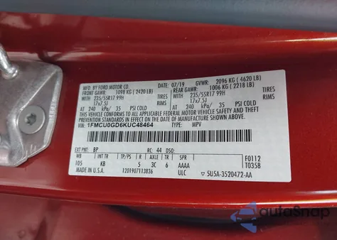 2019 Ford Escape Se z USA, uszkodzony, nr VIN 1FMCU0GD6KUC48464